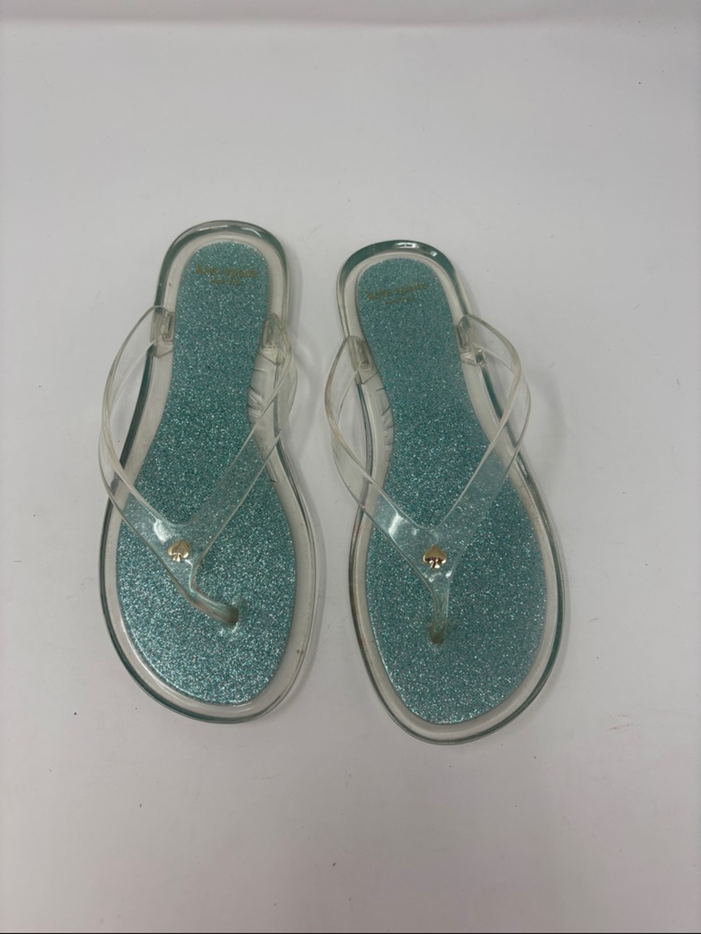 Kate Spade | Clear Strap Glitter Teal Flip Flop Sandals - Women 7